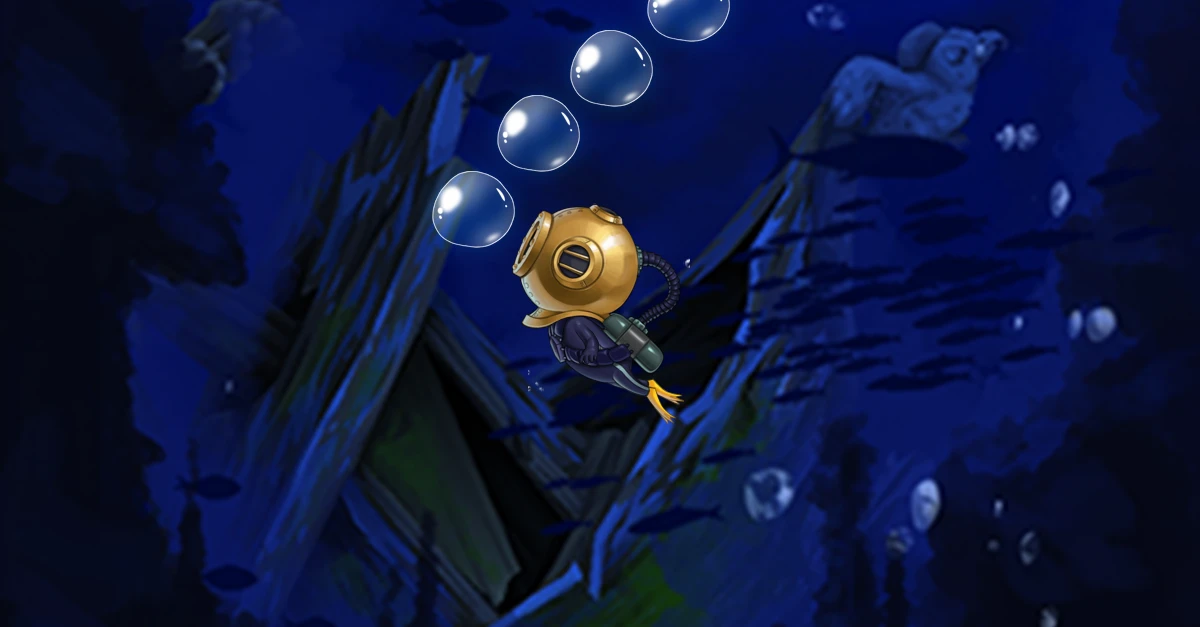 Escape Sea: 깊은 바다에서 산소방울을 따라 올라가는 잠수부